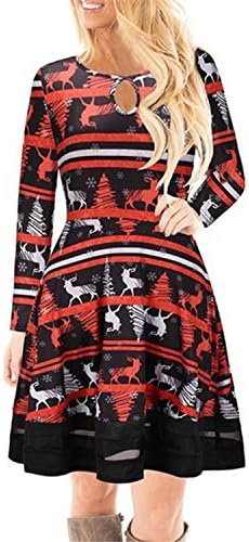 JINGJQINGCAO Chic Women Christmas Dress, Womens Ladies Long Sleeve Christmas Printed Lace Mini Party Dress