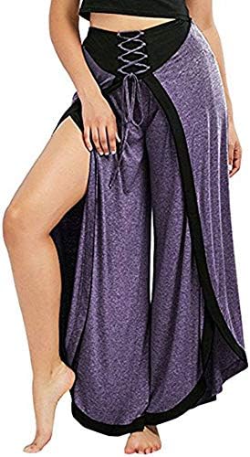 Women Wide Leg Lace Up Palazzo Pants, Loose High Waist Flared Baggy Yoga Beach Plus Size Trouser S-5XL,