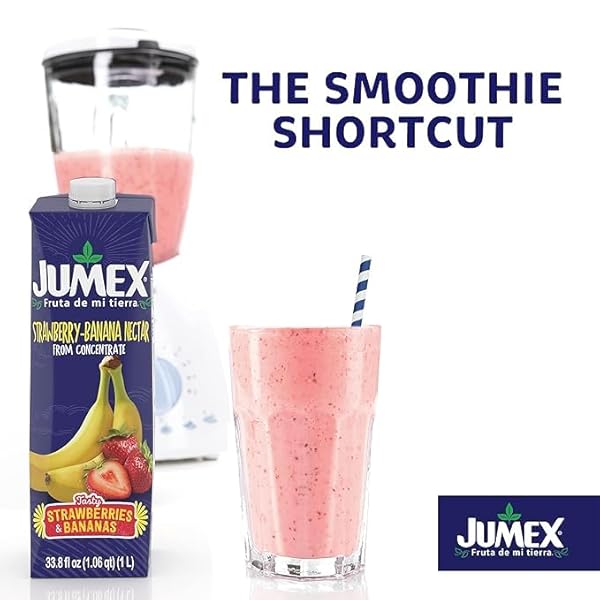 JUMEX STRAWBERRY BANANA NECTAR JUICE – MADE WITH FRESH FRUIT PUREE – TROPICAL FRUIT JUICE CONCENTRATE FOR SMOOTHIE MIX, COCKTAIL MIXERS, KIDS DRINKS & MEXICAN BEVERAGES – 32.4OZ, 1 PACK CARTON