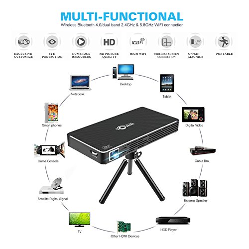 Super PDR Smart Projector WiFi DLP projector Pico hdmi 1080p mobile video projector hd wifi bluetooth home theater projector Portable Mini Pocket Size for iphone Andriod phone TOUMEI C800S - Thumbnail 2