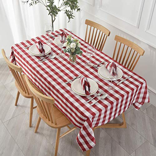 maxmill Checkered Cloth Napkin 20 x 20 Inch Solid Washable Polyester Dinner Napkins Set of 4 Pieces with Hemmed Edges for Family Holiday Dinners Weddings Parties and Banquets Burgundy and White