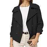 Muchpow Womens Cropped Trench Coat Casual Double Breasted Work Office Short Crop Coats Jacket with Belt