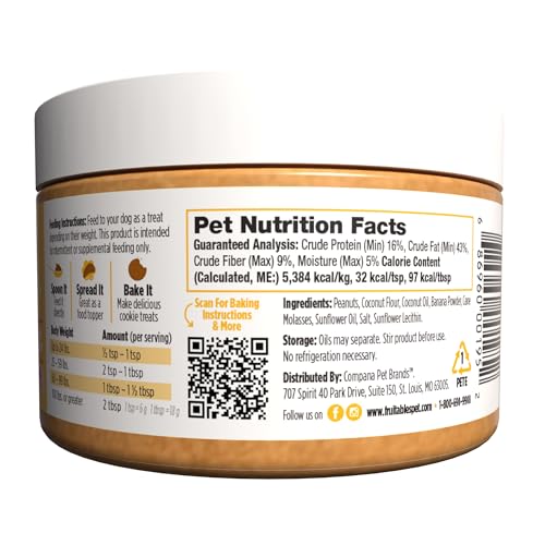 FRUITABLES SPREADS – SPREADABLE DOG TREAT – BAKEABLE DOG TREAT – REAL PEANUT BUTTER AND BANANA – HUMAN-GRADE 100% NATURAL INGREDIENTS – GREAT FOR ALL DOGS – 7 OUNCES