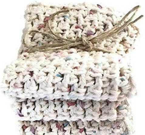 Kitchen Dish Cloths Beige Cotton Washcloths Set of 3 Handmade Crochet