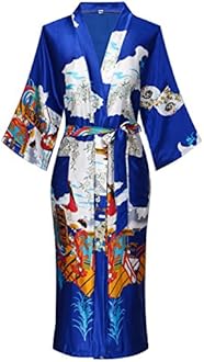 DandyChicWomen's Long Floral Satin Robes Imitation Silk Sleepwear Bridal Dressing Gown for Bridesmaid Nightgown