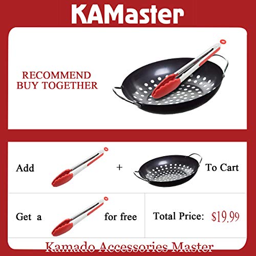 KAMaster Grill Wok for Big Green Egg Non-Stick Grill Basket Pan Round Grilling Wok with Handle M/L/XL Big Green Egg Accessories for STRI Fry,Shrimp,Chicken & Vegetable - Thumbnail 6