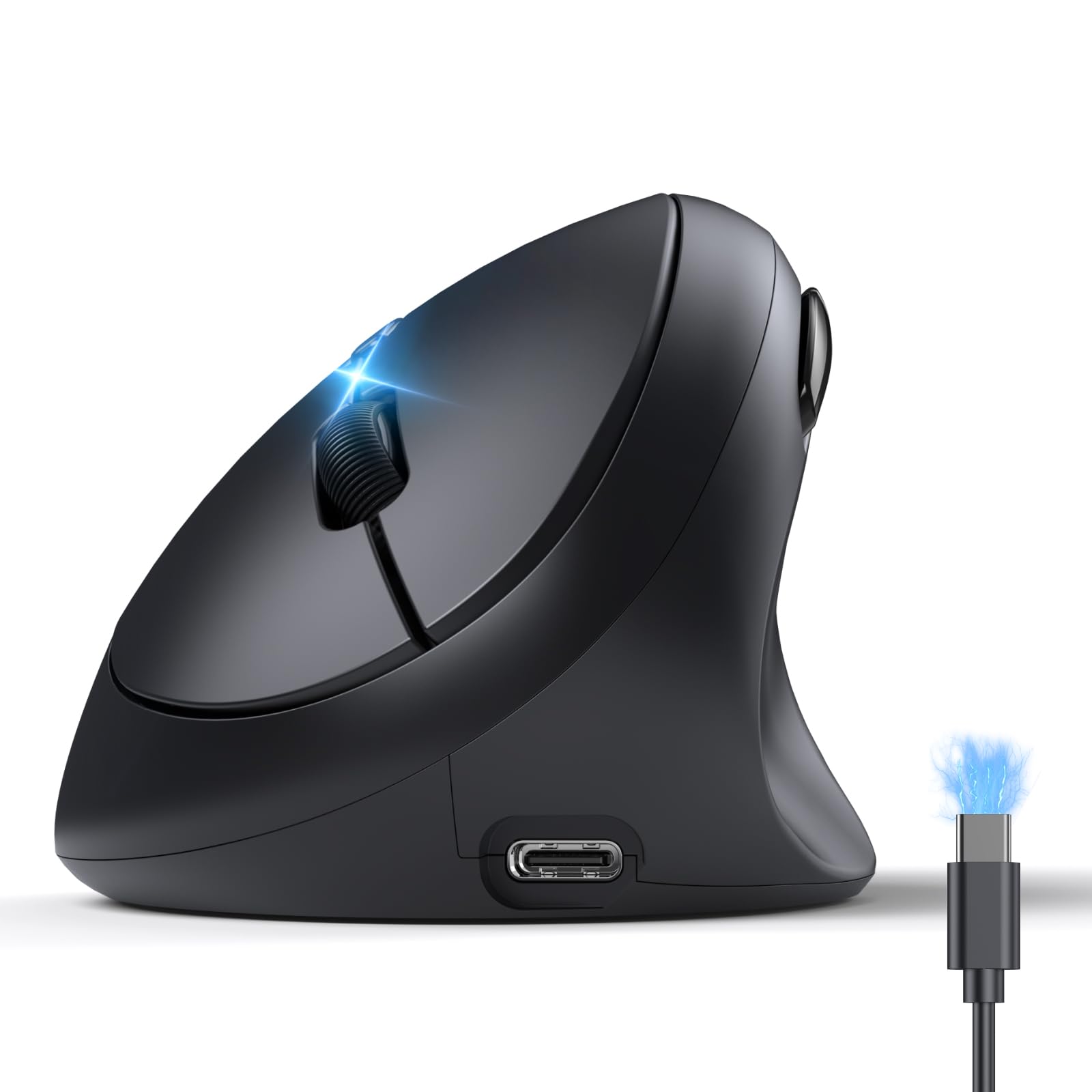 TECKNET Ergonomische Maus Bluetooth, Wiederaufladbar Maus Kabellos mit 3 Gerät (BT 5.0/3.0 + 2.4G), 6 Tasten, 4800 DPI Leise Vertikale Funkmaus für Laptop, Computer, iPad, Mac, Windows