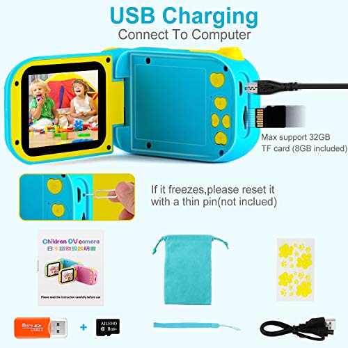 AILEHO Kids Camera for Boys Digital Video Camera for Kids Birthday Children Toys 3 4 5 6 7 8 9 Years Old Toddler Camera 8M 1080P with 8GB Card Game Camera Rechargeable IPS 2.4\