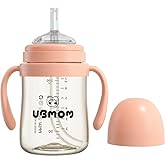 UBMOM No-spill, Backflow prevention Sippy Cup with Straw, PPSU Learner Cup with Handle for Baby and Toddlers, BPA free, 6.76oz (Coral)