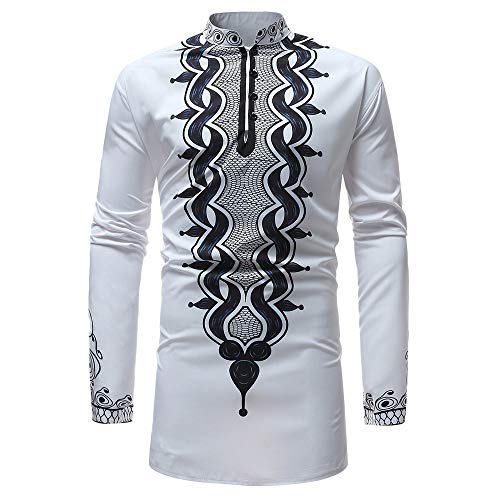 Dressin_Men's Clothes Men's Fashion Printing uxury African Autumn Winter Print Long Sleeve Shirt Top Blouse