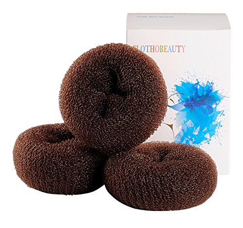 CLOTHOBEAUTY 3 pieces Small Size Kids/Children Hair Bun Donut Maker, Hair Doughnut Shaper, Chignon Hair Donut Buns Maker, Hair Bun maker (3 in.) (Brown)