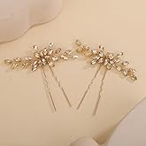 Rumtock 2pcs Champagne Rhinestones Beads Hair Piece Wedding Bridal Hair Pins Set Handmade Gold Hair Accessories (Champagne)
