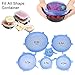 Lanting 6 Pcs Stretchable Food Saver Dishwasher and Freezer, Bowl Covers Reusable, Blue Silicone Stretch Lids