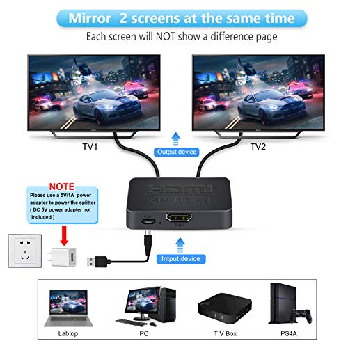 HDMI Splitter 1 in 2 Out 4K@60Hz, avedio links 1X2 HDMI2.0b Splitter, Powered HDMI Dual Splitter, Su - //medicalbooks.filipinodoctors.org