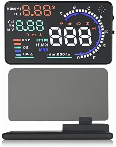 Camonity Universal 5.5" Colorful Car A8 HUD Speed Head Up Display with OBD2 Interface OverSpeed Warning Plug &amp; Play Vehicle Speedometer KM/h MPH Display + HD HUD Holder Image Reflector