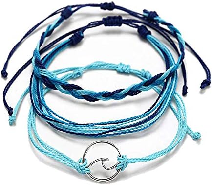 RALMALL Boho Bracelet Wave Strand Bracelet Set Wax Coated Braided Rope Handmade Bracelet for Women Girls