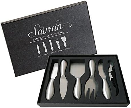 5-piece Cheese Knife Set, Sauran Stainless Steel Butter knife, Designed to Serve Cut Slice and Spread Cheese, Butter, Cream, and Bread, Multi-function Kitchen Knives, Perfect Gift for All Occasions
