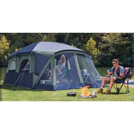 OZARK TRAIL 12-PERSON CABIN TENT WITH SCREEN PORCH,Sewn-in Room Divider,E-port,Organization and Media Pockets,Provides Plenty of Room for Large Family or Group Camp Outing