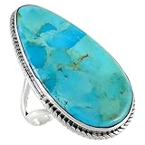 Turquoise Ring in Sterling Silver 925 & Genuine Turquoise Size 6 to 13