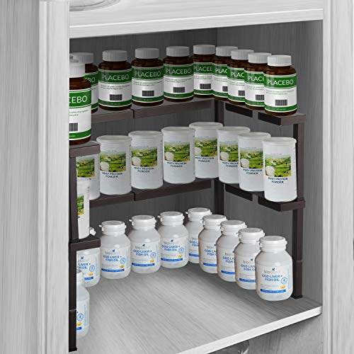 CAXXA Metal Expandable and Stackable Spice Rack,Pantry Kitchen Cabinet Spice Organizer, BRONZE - Thumbnail 5