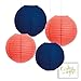 Andaz Press Hanging Paper Lantern Party Decor Trio Kit with Free Party Sign, Coral and Navy Blue, 4-Pack, for Nautical Bridal Shower Wedding Decorations