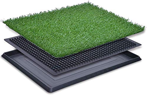 Pet Grass Pad with Tray, Artificial Turf Grass Pee Pad Potty Training for Indoor Outdoor Use, Washable Replacement Potty Mat for Dog (Green, 20''x30'')