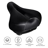 Tonbux Most Comfortable Bicycle Seat, Bike Seat Replacement with Dual Shock Absorbing Ball Wide Bike Seat Memory Foam Bicycle Gel Seat with Mounting Wrench