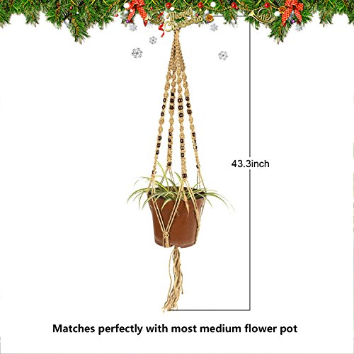 Newcomdigi  Macrame Plant Hanger Indoor Outdoor Hanging Planter Basket Jute Rope 4 Legs 40 Inch - Thumbnail 3