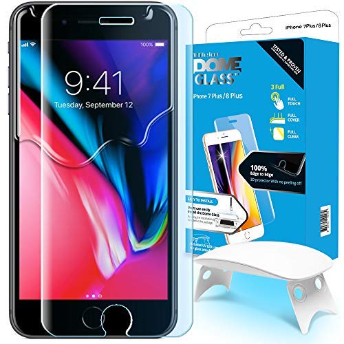 iPhone 8 Plus / 7 Plus Screen Protector Tempered Glass, Full Cover Screen Shield [Dome Fix] Easy Install and Repair Kit by Whitestone for Apple iPhone 8 Plus / 7 Plus - 1 Pack