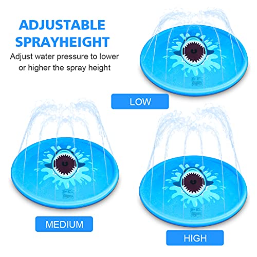 MECHICOO Sprinkler Splash Play Mat for Kids Toddlers, 68’’ Summer Outside Wading Pool,Shark Inflatable Water Toys for 2 3 4 5 6 7 8 Years Old Children Boys Girls