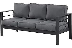 Kiss the Water Outdoor Couch Aluminum Patio Furniture Sofa, 3 Seat All-Weather Metal Patio Couch with 5" Thick and Soft Cushion and Wide Arm, Outdoor Sofa for Balcony, Porch
