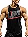 YTQ Men's Stringer Gym Tank Top Shirt Print Cotton Bodybuilding Sport Vest Black