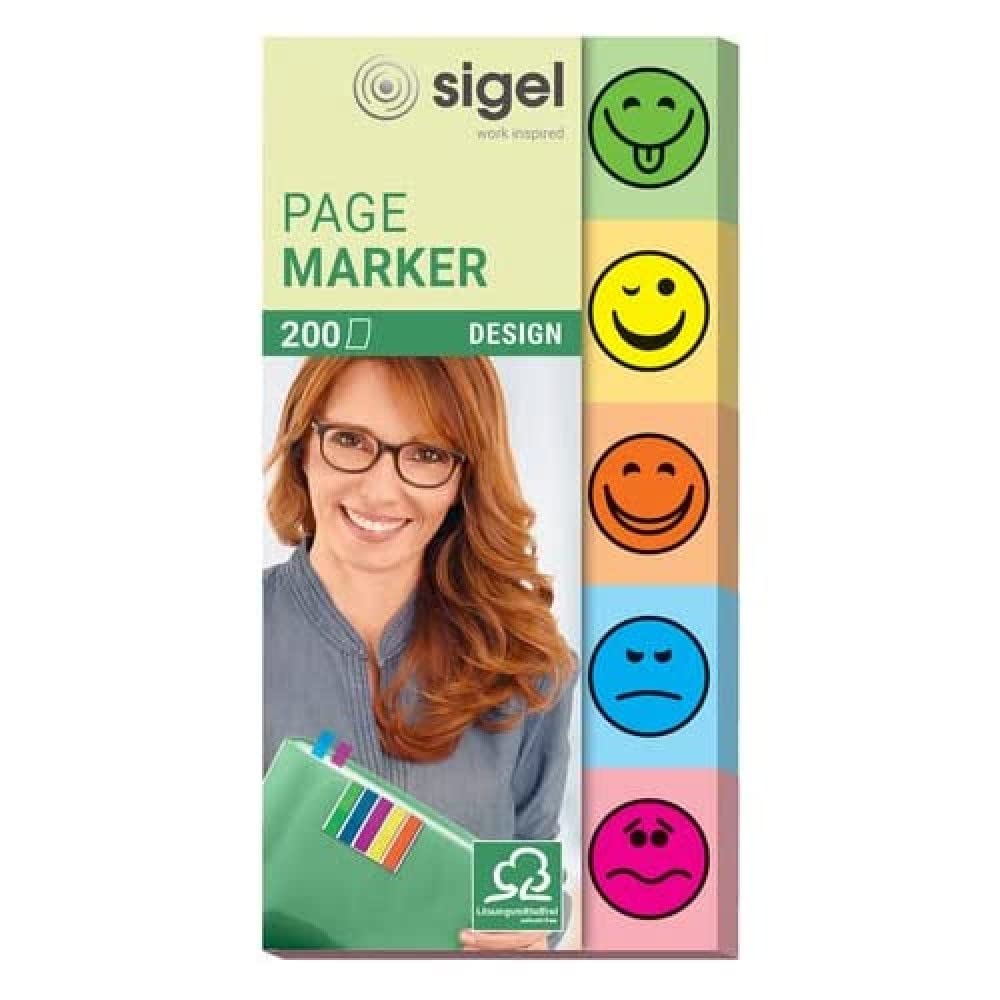 SIGEL HN502 Designer PageMarkers "Smile", 5 x 40 sheets, Green/Yellow/Orange/Blue/Red