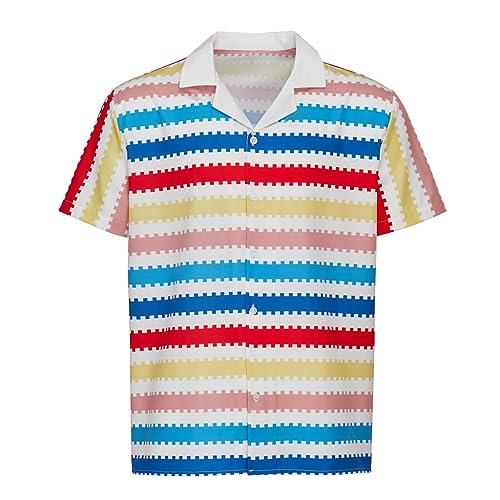 MelangCos Allan Costume Shirt Men's 80s Button Down Striped Beach
