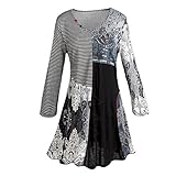 Women's Tunic Top - City Streets Black White Blouse - Dip Hem 3/4 Sleeve