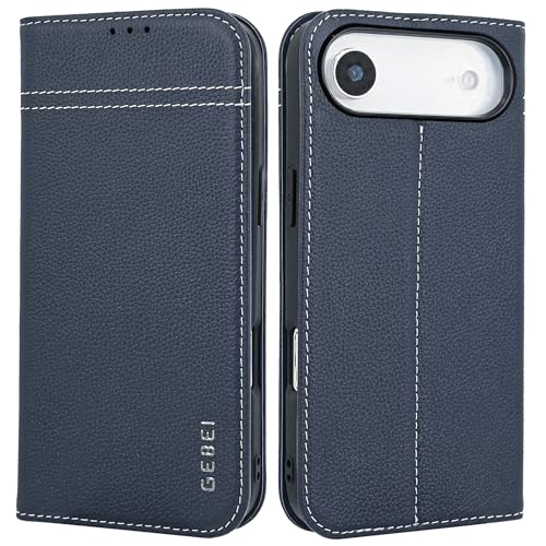 Gebei Hülle Echt Leder für iPhone 17 Air (6,5") - Premium Echte Lederhülle mit Standfunktion Kartenfach Magnetverschluss Flip Case Ledertasche Handyhü