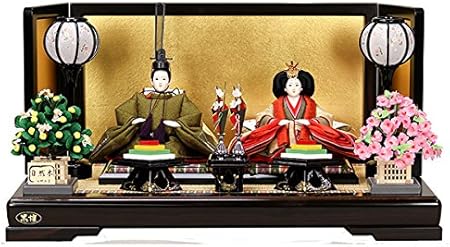 Amazon 雛人形 きくじん 麹塵 ひな人形 黒檀台屏風 お雛様 初節句飾り 金屏風 お祝い 親王飾り 2人 平飾り 平飾り おもちゃ