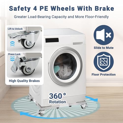 W B D WEIBIDA Stainless Steel for Heavy Duty Washing Machine Base Adjustable Tumble Dryer 54-72 cm, Capacity 300 kg Washing Machine Rustproof with 4 Lockable Wheels, Universal Washing Machine Holder