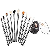 Duorime Makeup Brushes Eye Set 10 Piece Cosmetic Eyeshadow Eyeliner Blending Lip Brush & Silicone Makeup Sponge