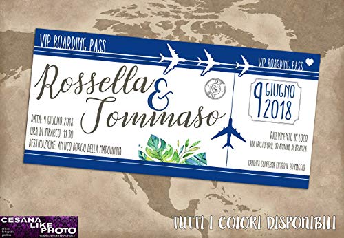 Partecipazioni Matrimonio Personalizzate Inviti Nozze Biglietto Aereo Con Foglie Tropicali Boardingpass Bali Disponibile In Tutti I Colori 10 Pezzi Amazon It Handmade