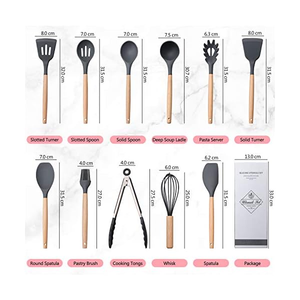 Kitchen-Utensil-Set-Cooking-Silicone-Utensil-Set-with-Holder-Heat-Resistant-Cooking-Tools-Turner-for-Baking-Non-Scratch-Non-Stick-BPA-Free-Cooking-Accessories-Gadgets-Tools-Grey-12-Pcs Kitchen Utensil Set Cooking Silicone Utensil Set with Holder Heat Resistant Cooking Tools Turner for Baking Non-Scratch…