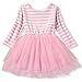 NNJXD Girl Shinny Stripe Baby Girl Long Sleeve Printed Tutu Dress Gold&Light Pink 13-24 Months
