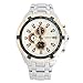 Readeel White Sport Silver Hands Men Stainless Steel Quartz Analog Wrist Watch Water Resistant