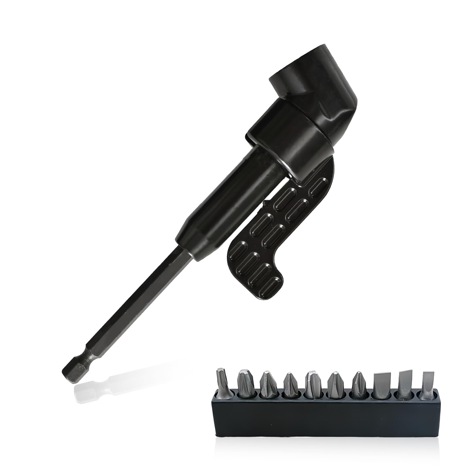 Right Angle Drill Attachment, 105 Degree Flexible Drill Bit Extension with Hex Shank Screwdriver Angled Extension Holder and 10Pcs Screwsriver Bits