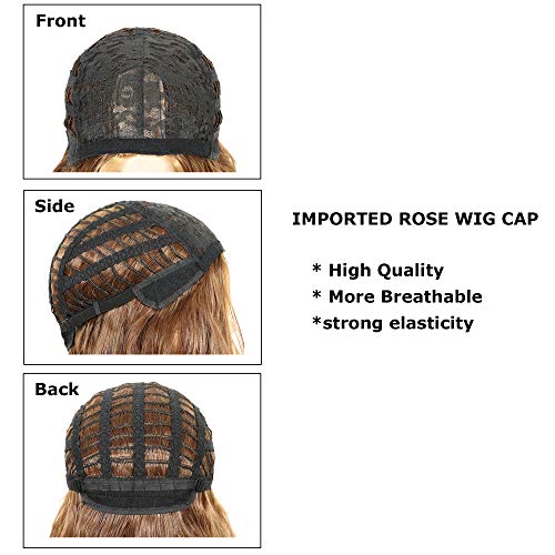 CanLux Body Wave Wig for Women Highlight Synthetic Wig 26 inch Long Curly Full Wig Ombre Brown Wavy Wig Heat Resistant Fiber with Wig Cap