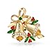 Large Fashion Statement Colorful Crystal Decorated Holiday Holly Christmas Bells Scarf Brooch Pin For Women Yellow Gold Plated