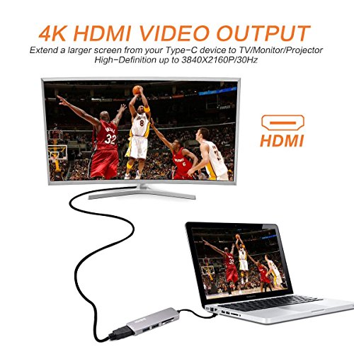 USB C Hub, Type C Hub with 4K HDMI, 5 in 1 Combo Hub with 2 USB 3.0 Ports, TF&SD Card Reader, Aluminum USB C Adapter for MacBook Pro, Chromebook, Other Type-C Devices - Thumbnail 6