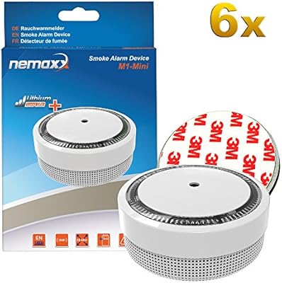 6X Nemaxx Detector de Humo M1-Mini Blanco - sensibilidad fotoeléctrica - Certificado VDS y con batería de ...