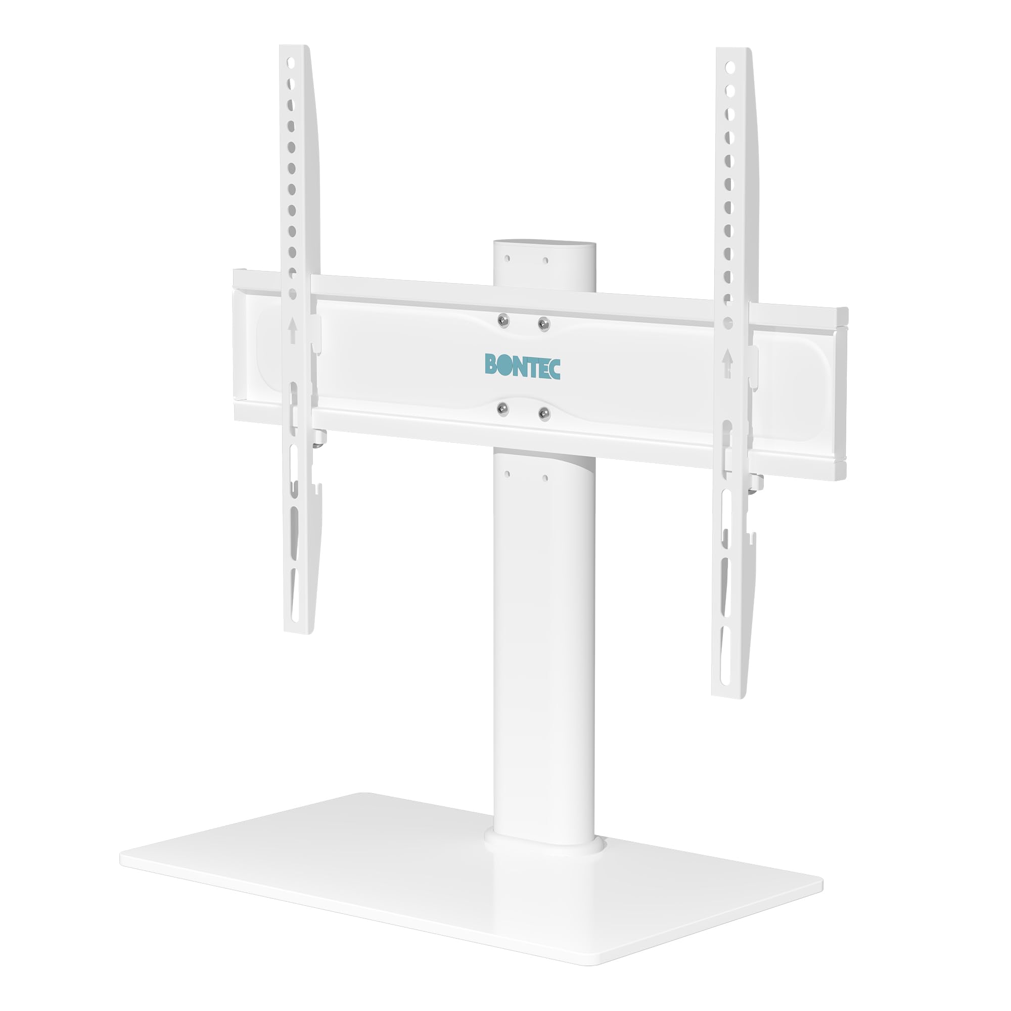 BONTEC Universal TV Stand for 24–60 Inch LCD LED OLED Plasma TVs, Height Adjustable Table Top Pedestal with Bracket, 8mm Tempered Glass Base, 45kg Load, Max VESA 400x400mm, Cable Management, White
