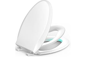 Elongated Toilet Seat with Built-in Potty Training Seat for Toddlers& Adults, Slow Close, Never Loosen, Heavy Duty, Ergonomic